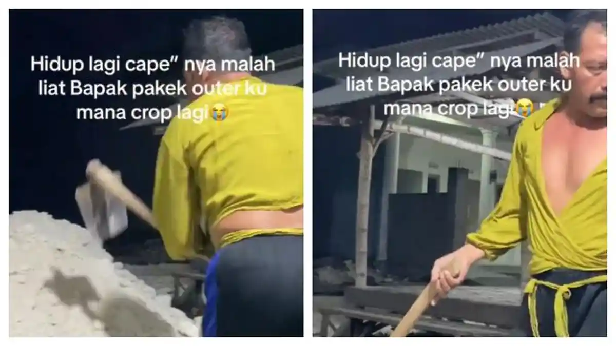 BIKIN Ngakak Kelakuan Bapak Ini, Pakai Outer Crop Top Anaknya saat Bawa Pacul, 'Malu sama kumis Om'