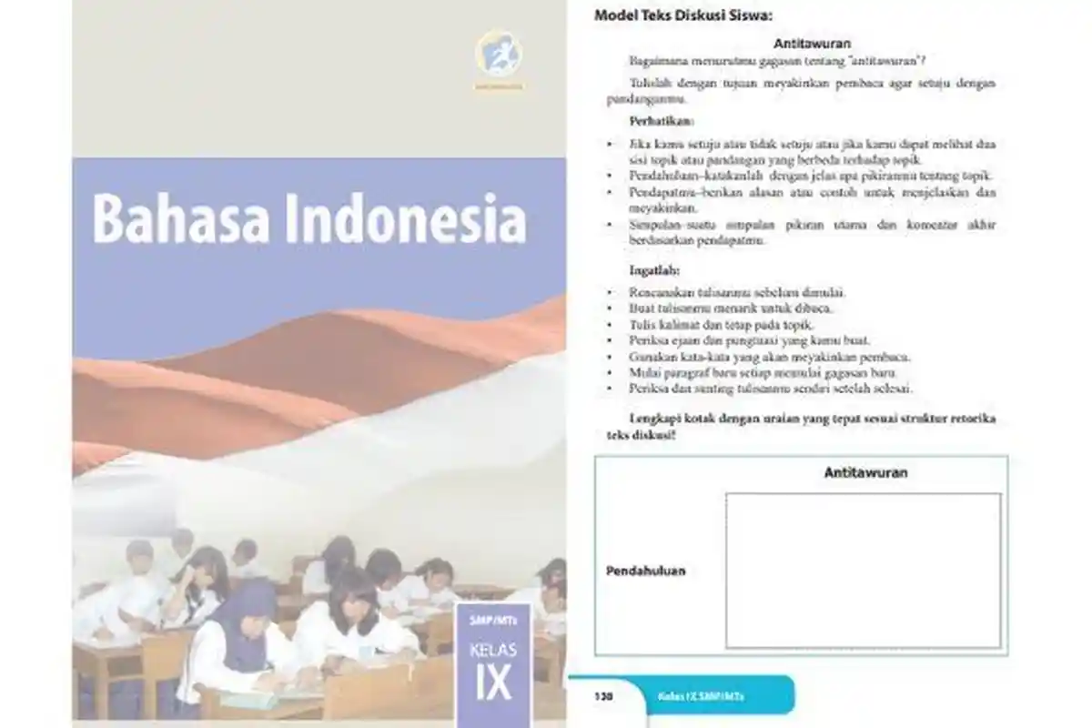 Kunci Jawaban Bahasa Indonesia Kelas 9 Halaman 138 dan 139 Melengkapi Model Teks Diskusi Siswa