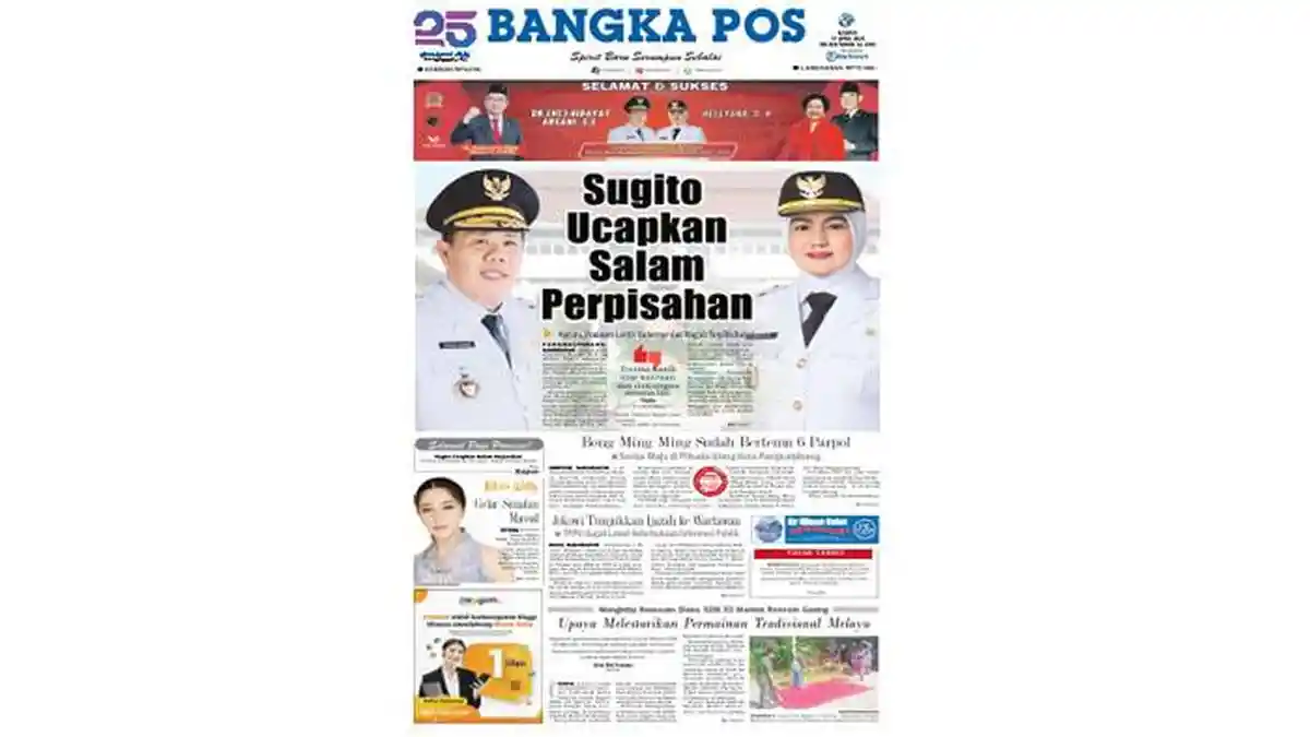 Sugito Ucapkan Salam Perpisahan, Hari Ini Prabowo Lantik Gubernur dan Wagub Terpilih Babel