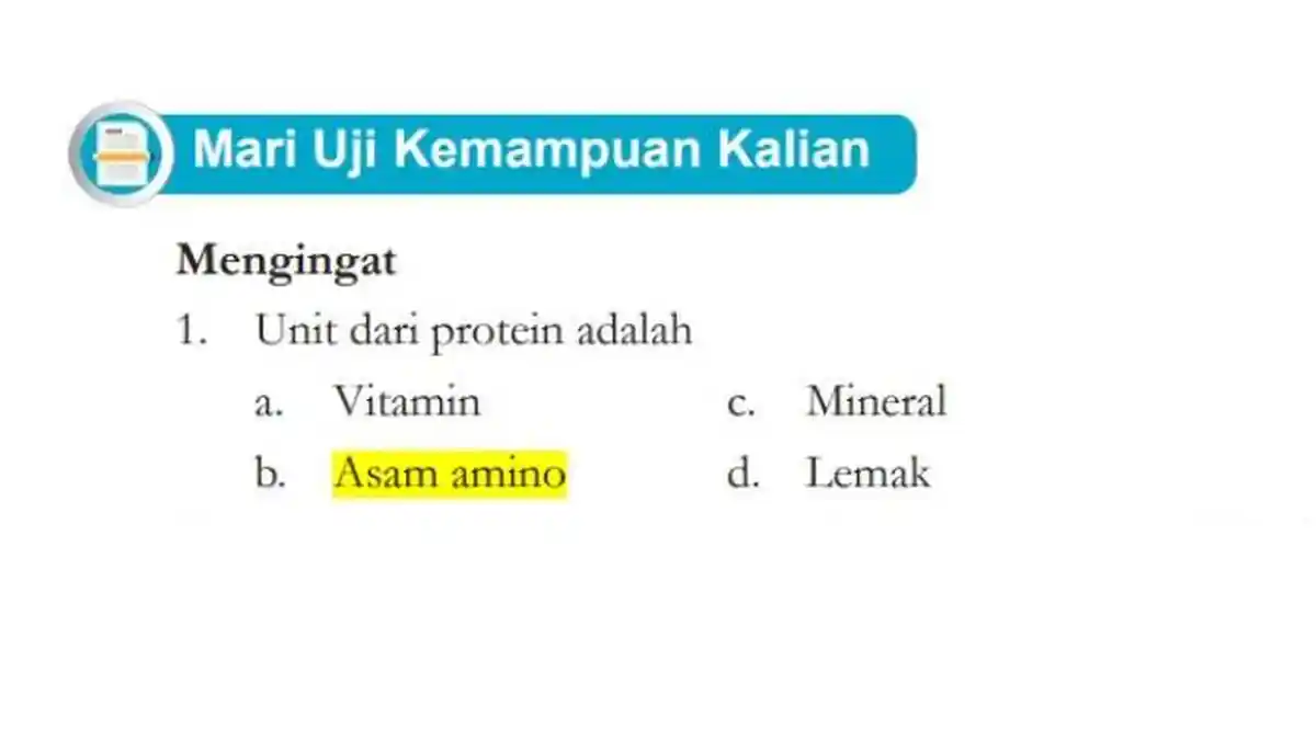 Kunci Jawaban IPA Kelas 8 Kurikulum Merdeka Halaman 53, Unit dari Protein adalah
