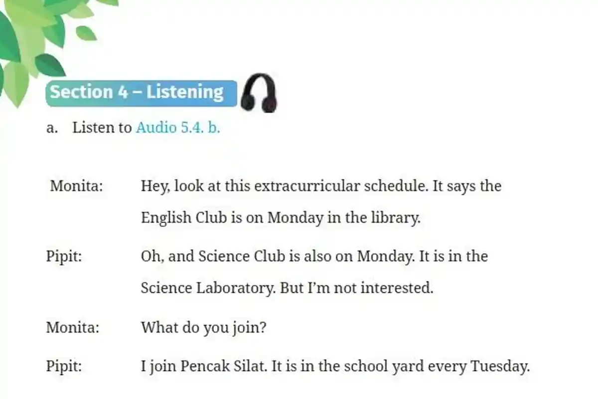 Soal Bahasa Inggris Kelas 7 Kurikulum Merdeka Halaman 224 225, Kunci Jawaban Section 4: Listening