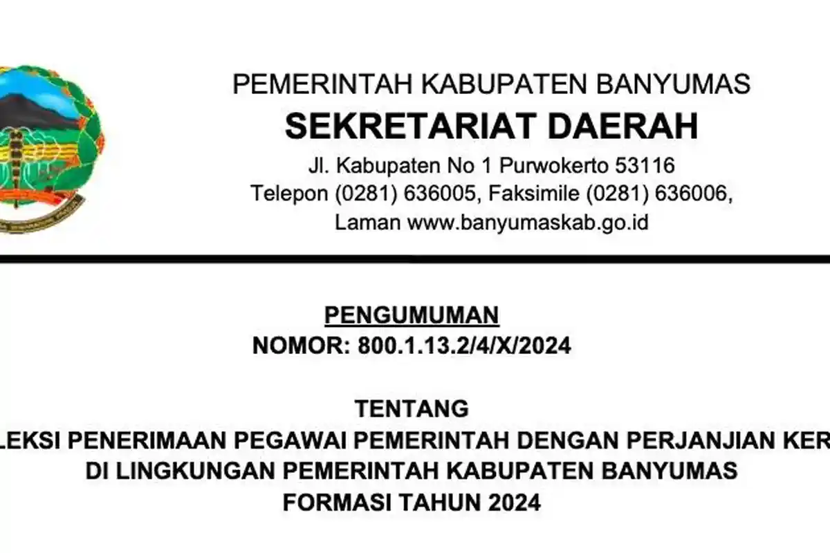 Link Download PDF Rincian 1.366 Formasi PPPK 2024 Pemkab Banyumas sscasn.bkn.go.id