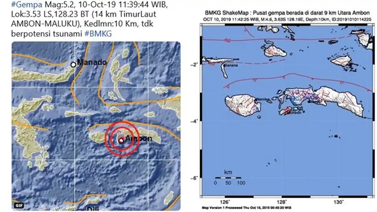 Hanya Selang 3 Menit, 2 Gempa 5,2 SR dan 4,6 SR Guncang Ambon, BMKG Tanggapi Isu Gempa Besar
