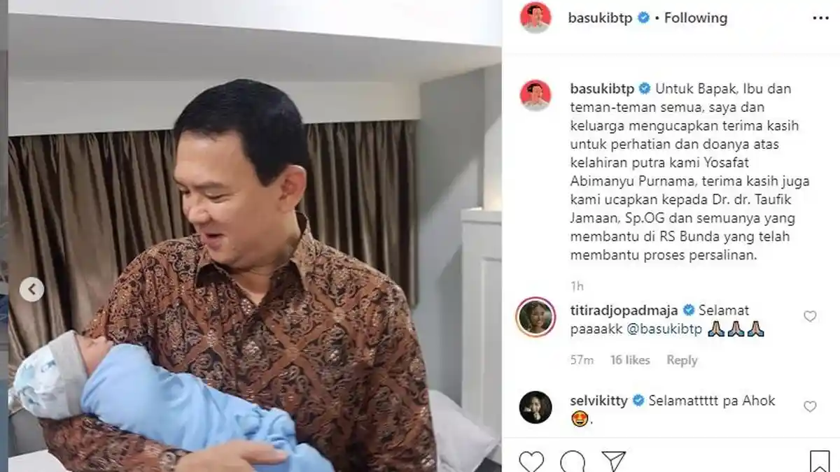 Ahok Gendong Yosafat Abimanyu Purnama, Yuni Shara Beri Komentar Menggelitik