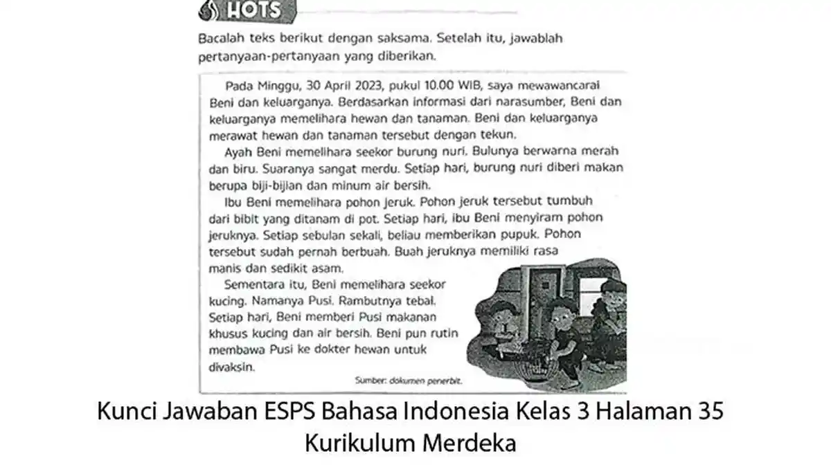 Kunci Jawaban ESPS Bahasa Indonesia Kelas 3 Halaman 35 Soal Hots ...