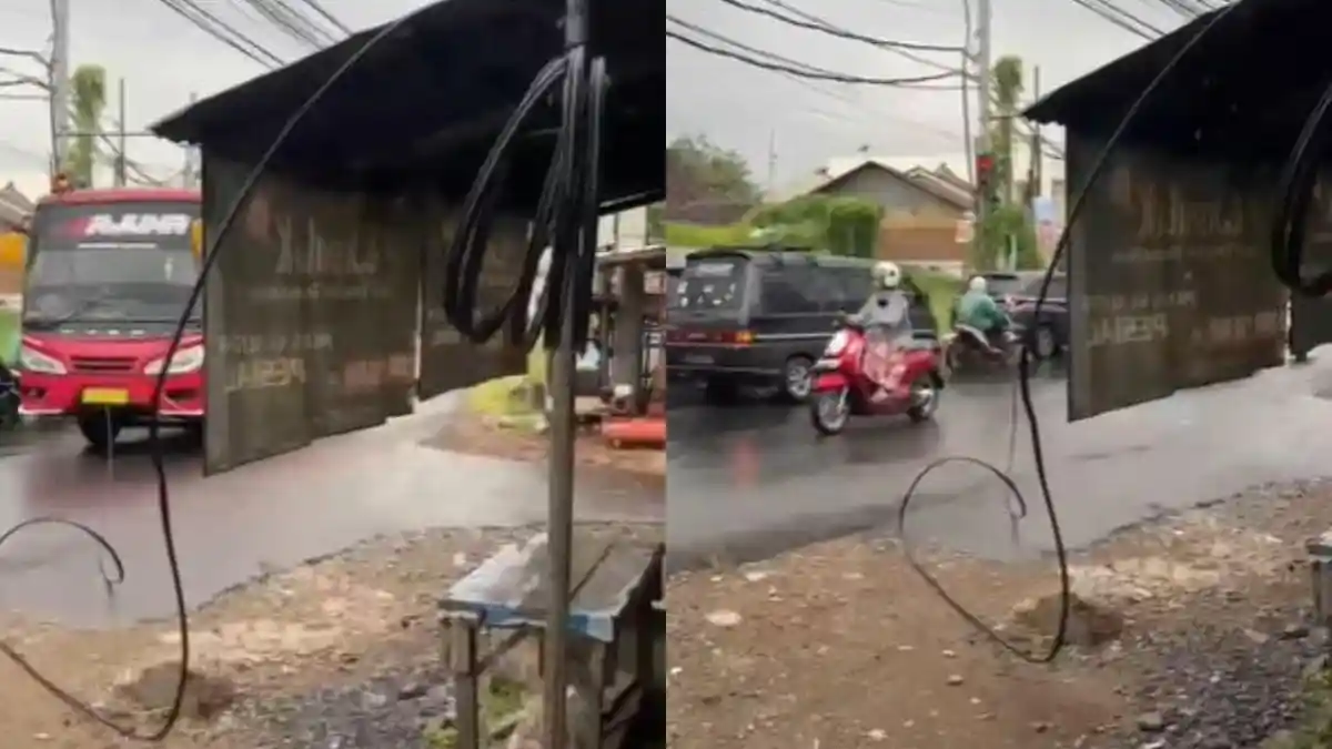 Tersangkut Truk Tronton, Kabel Dibiarkan Menjuntai di Jalan Surabayan Pekalongan, 3 Pemotor Terjatuh