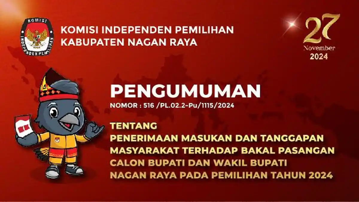 Pengumuman KIP Nagan Raya Terima Masukan Masyarakat Paslon Bupati dan Wakil Bupati Pilkada 2024