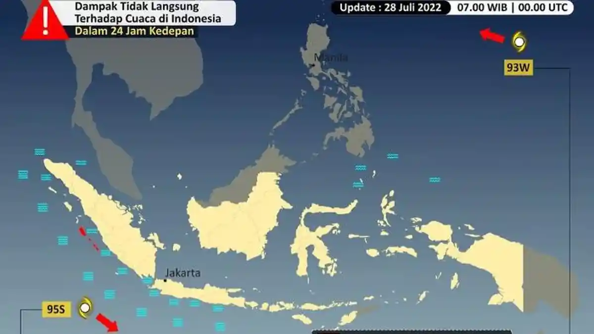 BMKG Deteksi Bibit Siklon Tropis 95S dan 93W, Waspada Cuaca Ekstrem di Sejumlah Wilayah