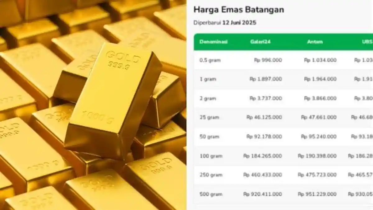 Harga Emas Pegadaian Hari Ini 12 Juni 2025: Vendor Antam, UBS dan Galeri24, Rp18 Ribu per 0,01gram