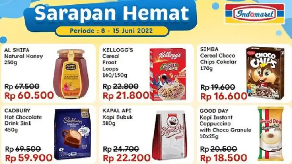 Katalog Sarapan Hemat Indomaret 12-15 Juni 2022, Madu Kapal Api Simba Kellongs & Nescafe Turun Harga