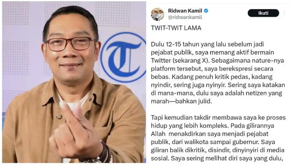 Ridwan Kamil Minta Maaf soal Cuitan Lama di X, Akui Dulu Jadi Netizen ...