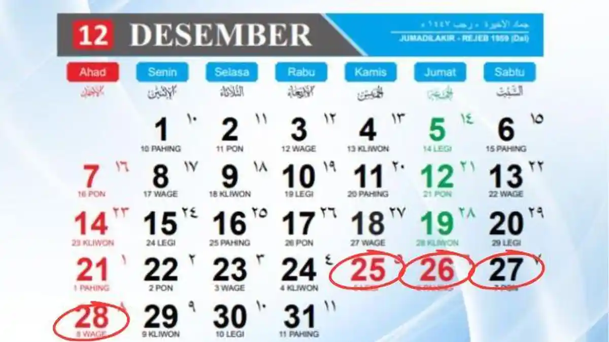 Kalender Desember 2025: Long Weekend Natal Menanti, Cek Tanggalnya dan Atur Liburanmu dari Sekarang 