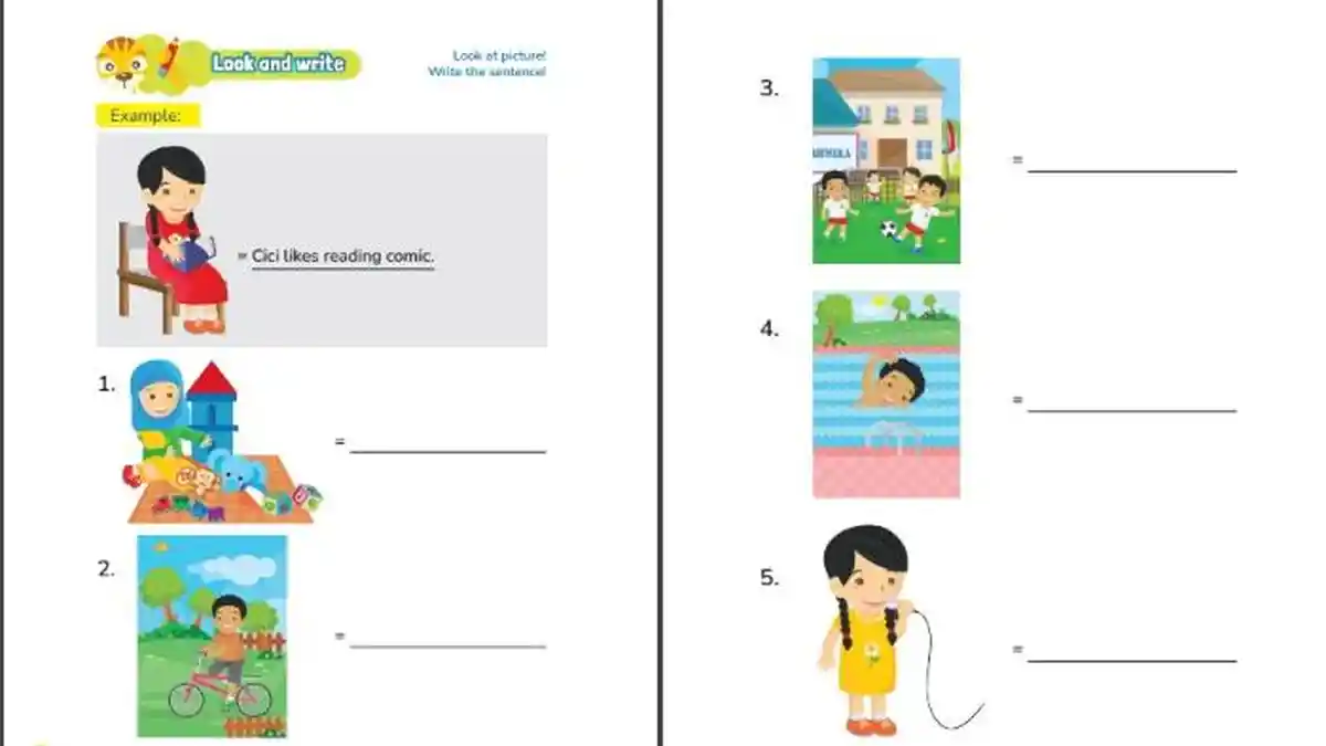 Kunci Jawaban Bahasa Inggris Kelas 3 SD Halaman 56-57 Unit 4, Do You Like Swimming?: Look and Write