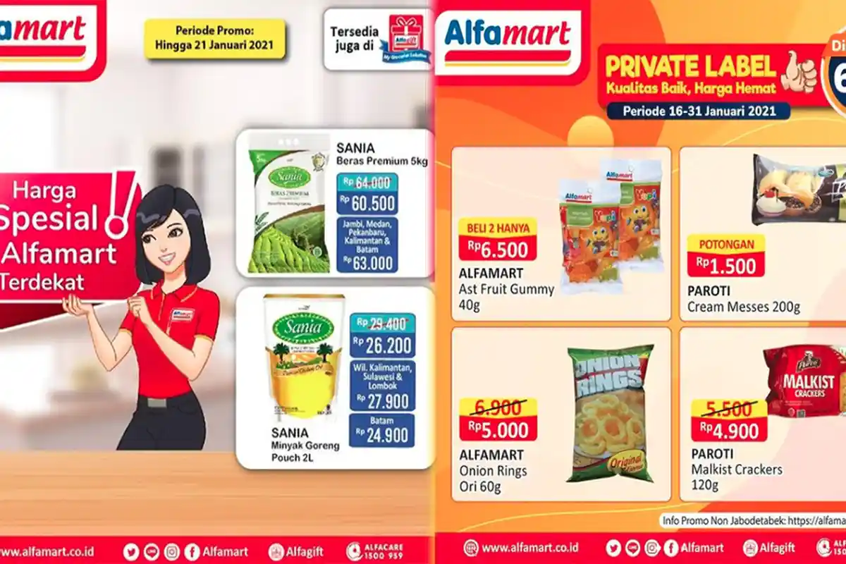 PROMO ALFAMART Hari Ini 20 Januari 2021, Harga Spesial Beras Minyak Goreng hingga Diskon hingga 62 %