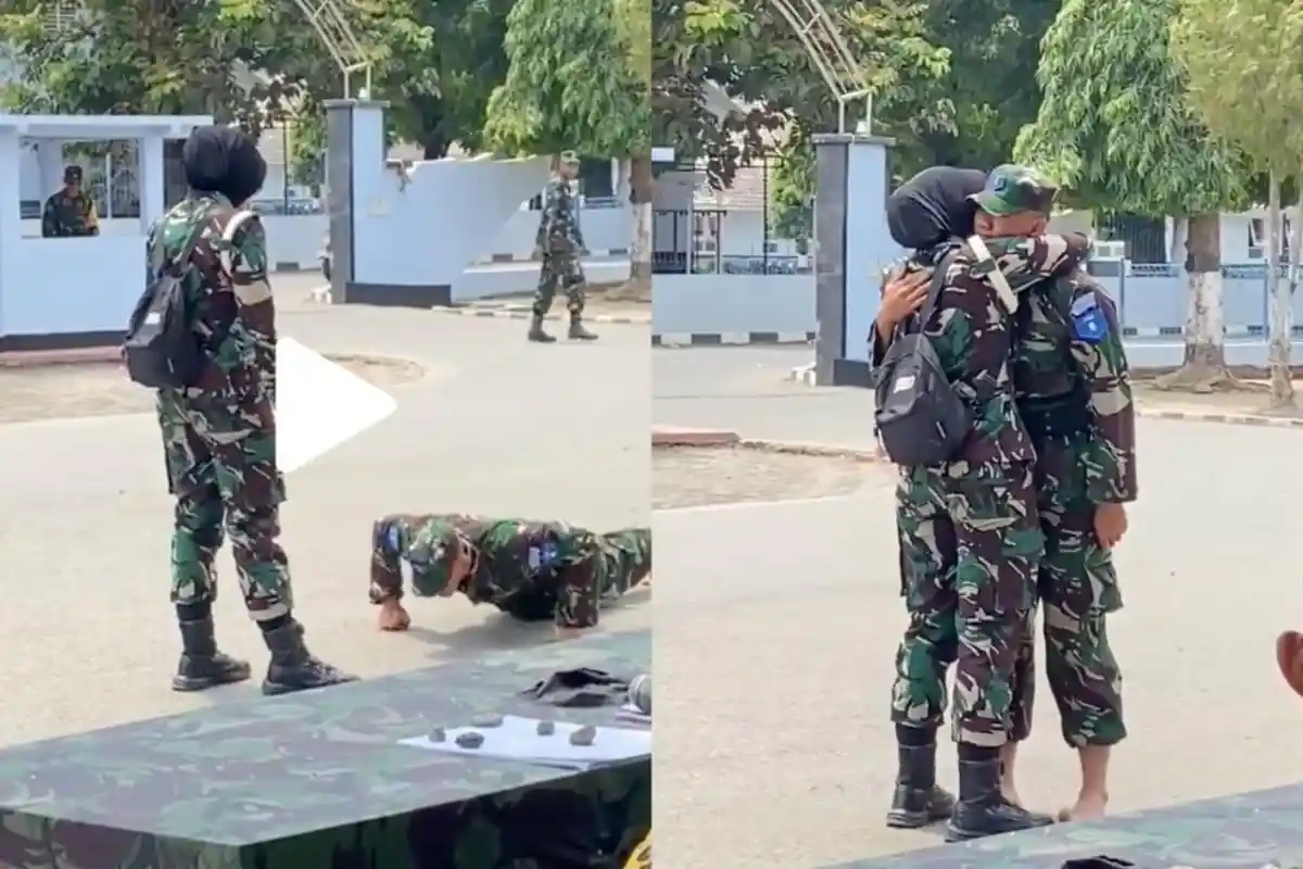 Viral, Momen Haru Kakak Kunjungi Adiknya yang sedang Pendidikan Sesama Anggota TNI, Salam Push Up
