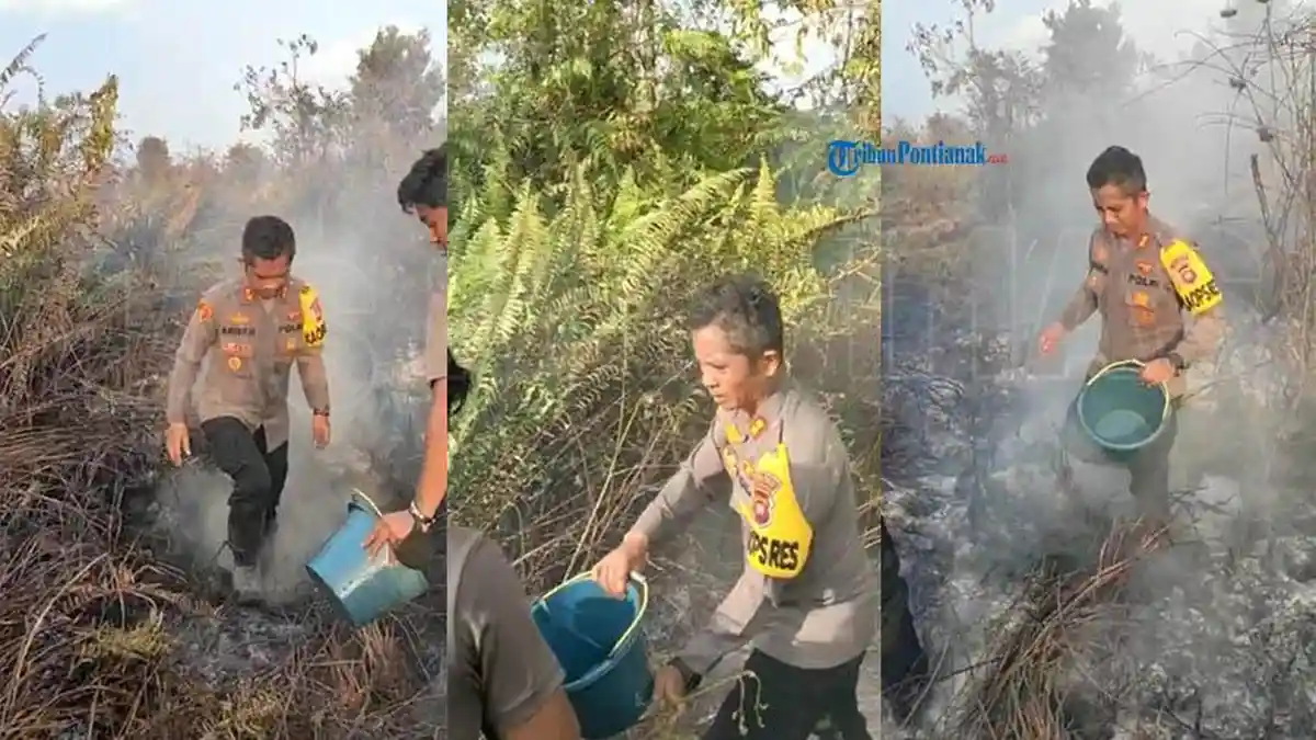 Aksi Heroik Kapolres Kubu Raya Turun Langsung Padamkan Api Karhutla di Desa Sungai Raya