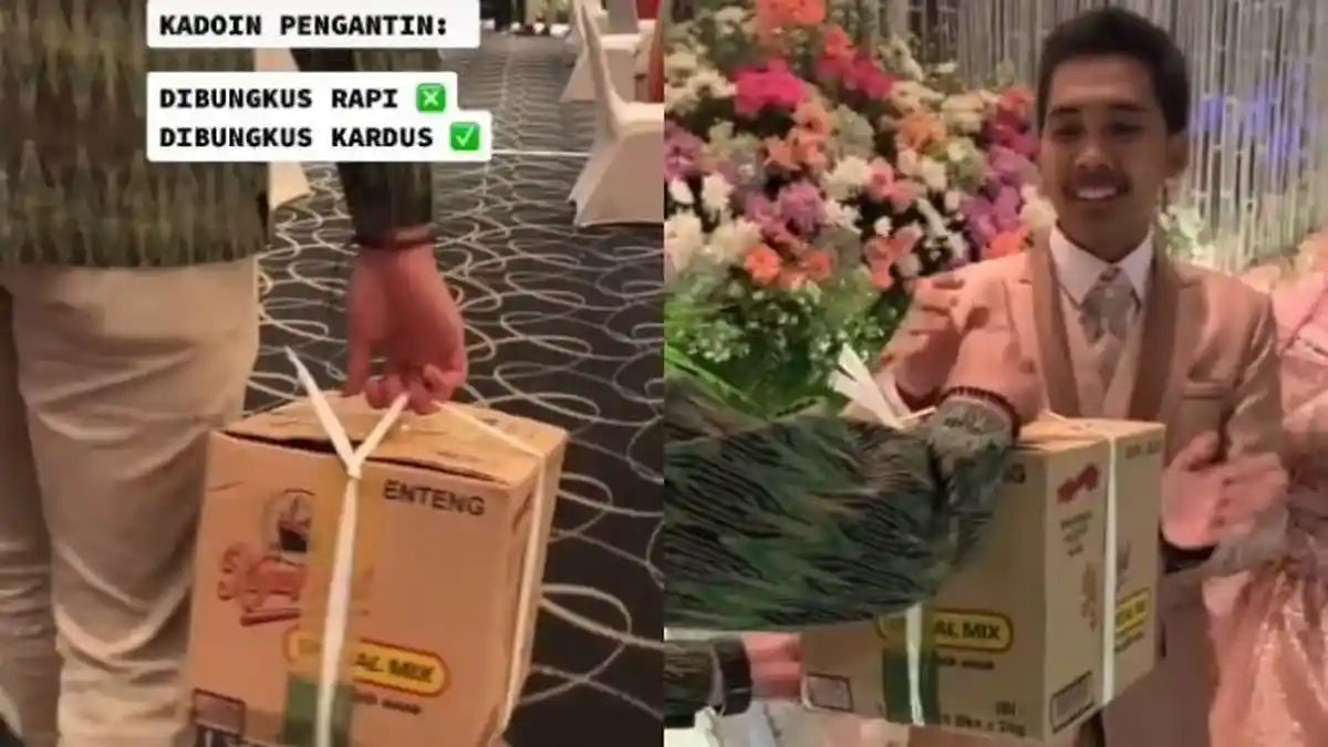VIRAL Aksi Pria Beri Kado Dibungkus Kardus di Pernikahan Teman, Berisi Uang Receh hingga Tisu Magic