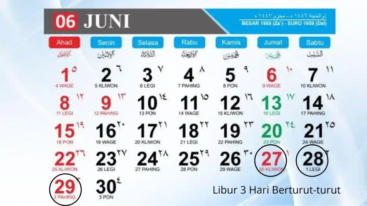 Kalender Libur Juni 2025: Tersisa Libur Panjang Akhir Pekan Tanggal 27-29 Juni 2025, Libur Apa?