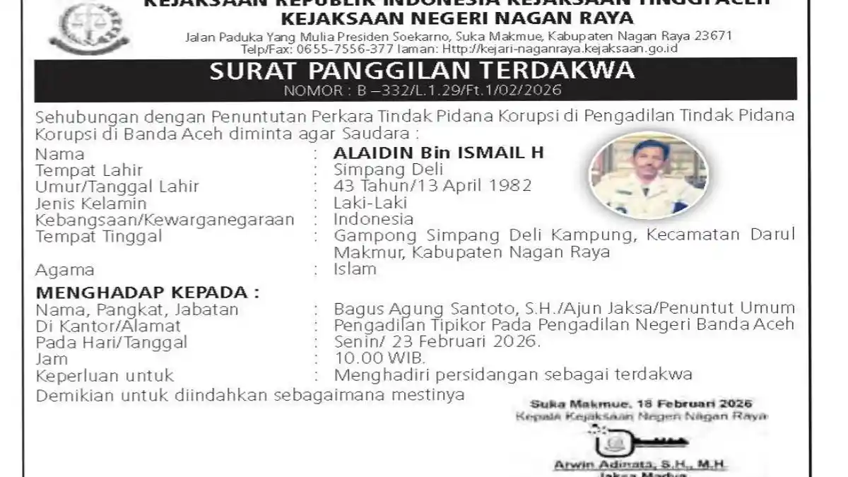 Hakim Mulai Sidang Dugaan Korupsi Mantan Keuchik di Nagan Raya, Terdakwa Mangkir Masih DPO