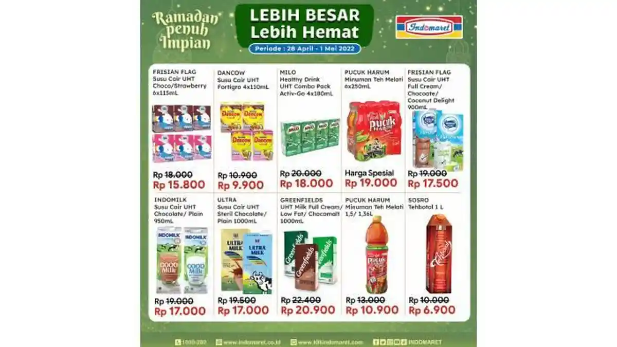 MASIH ADA Promo Indomaret LEBIH BESAR LEBIH HEMAT, Susu Cair UHT Coklat atau Plain 1L Cuma Rp17.000