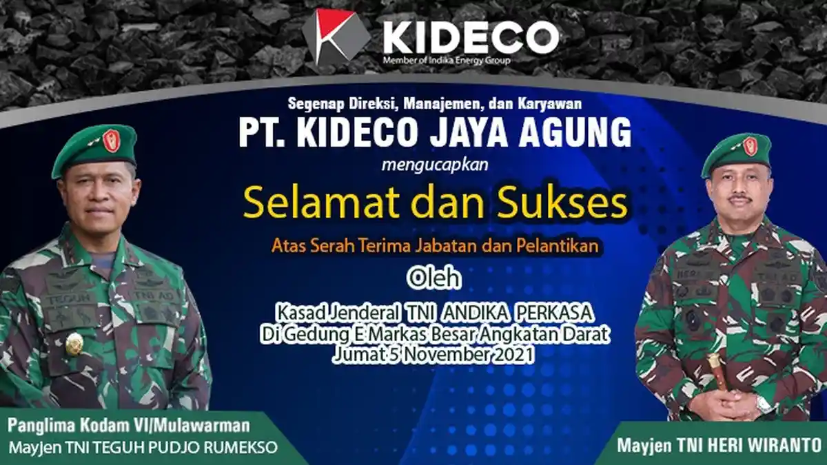 Kideco Kirimkan Ucapan Selamat dan Sukses atas Sertijab dan Pelantikan Pangdam VI Mulawarman