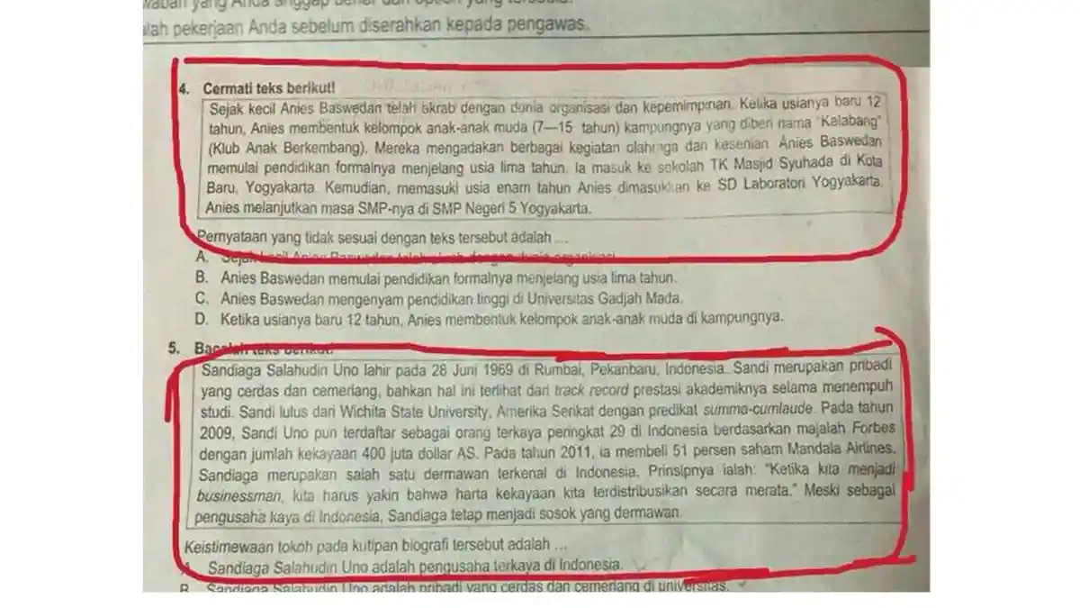Kemunculan Nama Anies-Sandi di Soal Uji Coba UN Rawan Timbulkan Persepsi Lain dari Masyarakat