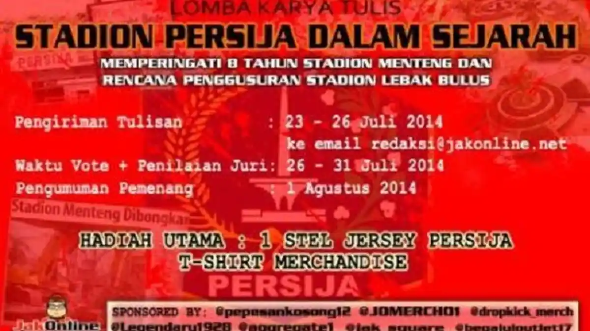 Jakonline Gelar Lomba Karya Tulis “Stadion Persija dalam Sejarah”