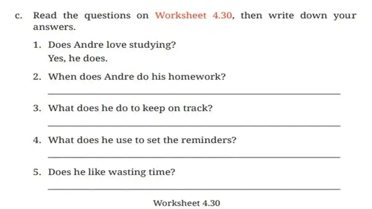 Kunci Jawaban Bahasa Inggris Kelas 7 SMP Halaman 189 Kurikulum Merdeka, Section 3 Worksheet 4.30