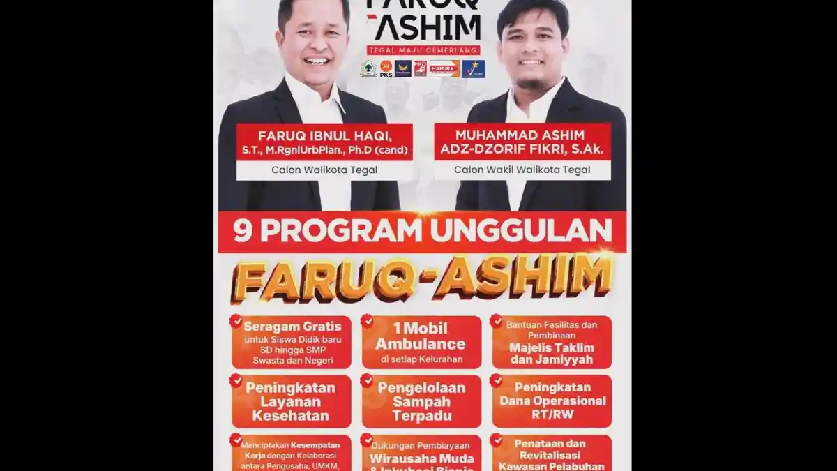 9 Program Unggulan Paslon Nomor 3 Faruq-Ashim Pilkada Kota Tegal, Komitmen Sejahterakan Warga