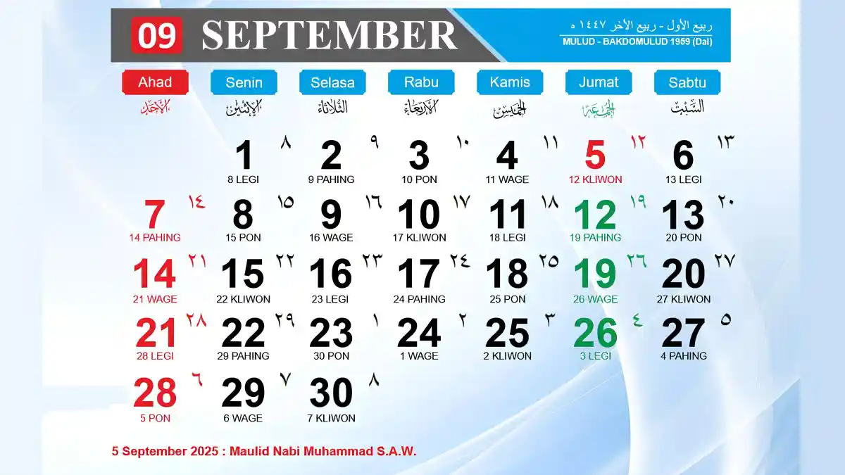 Kalender September 2025: Tanggal Merah Hari Libur Nasional dan Long Weekend