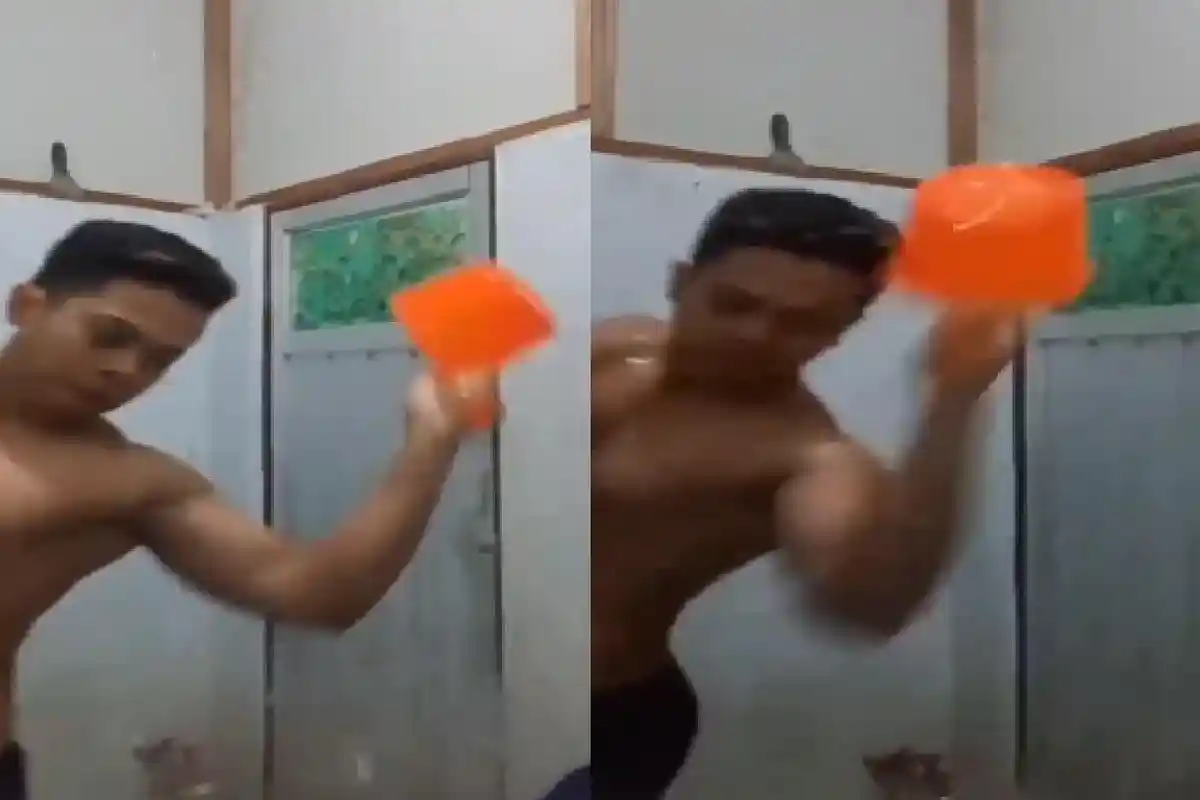 Video Viral Pria Perlihatkan Cara Mandi Saat Cuaca Dingin Pakai Gayung, Netizen: Berotot Takut Air