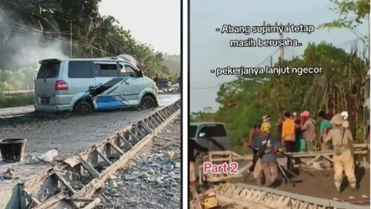 Viral Mobil Terjebak Saat Terobos Jalan yang Masih Dicor, Pekerja Proyek Cuek Enggan Menolong