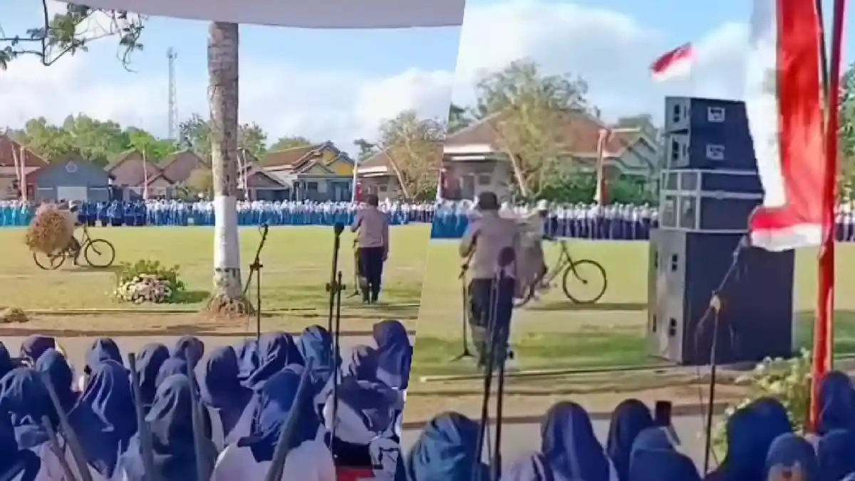 Viral Petani Bawa Pakan Ternak Melintas di Tengah Lapangan saat Upacara, Peserta Bengong