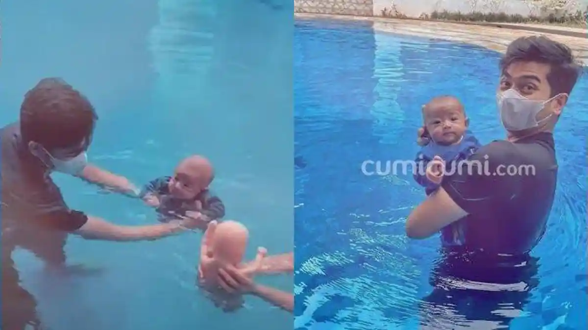 Usianya Baru 2 Bulan, Anak Ria Ricis Diajari Berenang