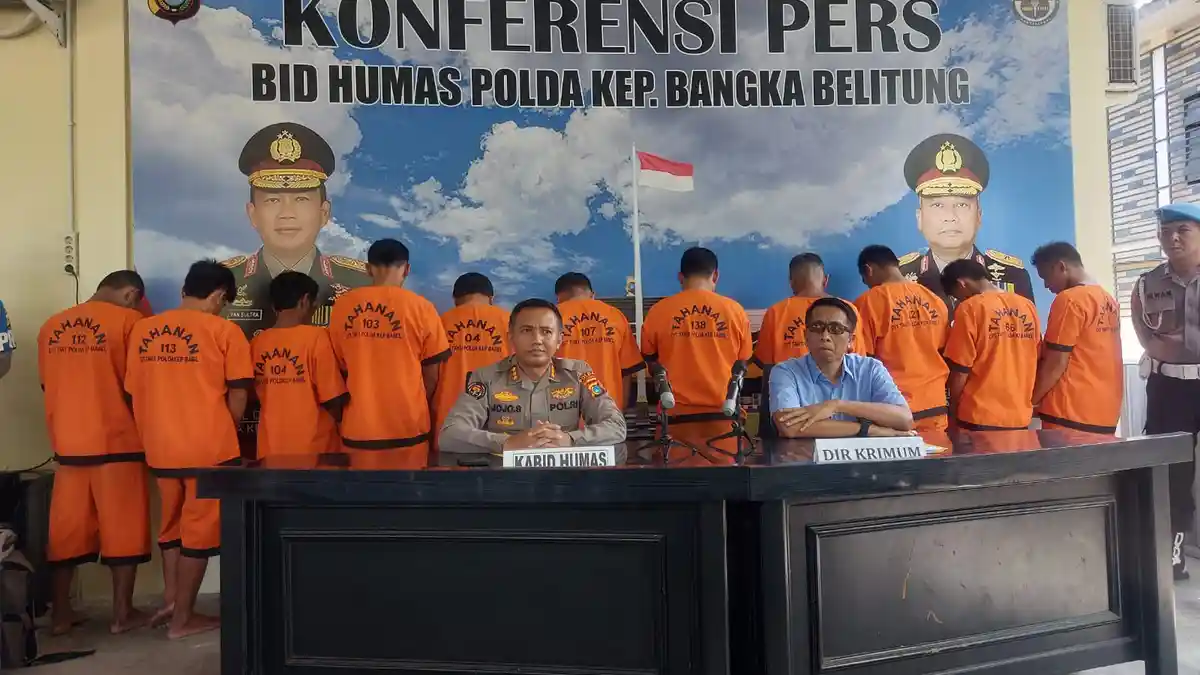 Polda Babel Hadirkan 11 Tersangka Perusakan dalam Konfrensi Pers, PT Foresta Rugi Rp 2 Miliar