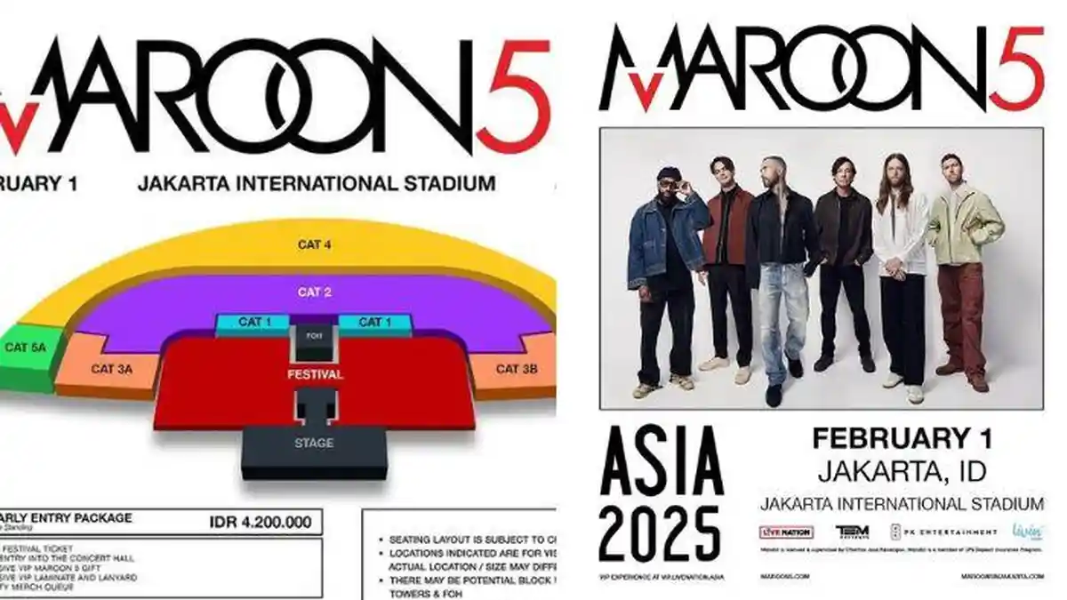 Daftar Harga Tiket Konser Maroon 5 di Jakarta, Lengkap Link Beli, Dibuka Mulai 24 September 2024