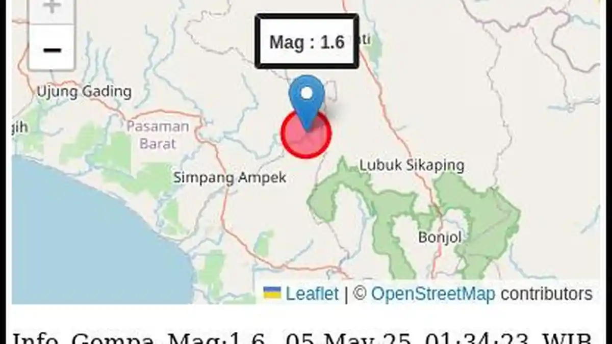 Pasaman Barat Diguncang Gempa Magniduto 1,6 Dini Hari Tadi, Akibat dari Patahan Sianok