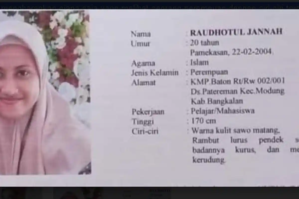 Mahasiswi IAIN Madura Dilaporkan Hilang Setelah Pamit Berangkat Kuliah, 10 Hari Tidak Pulang