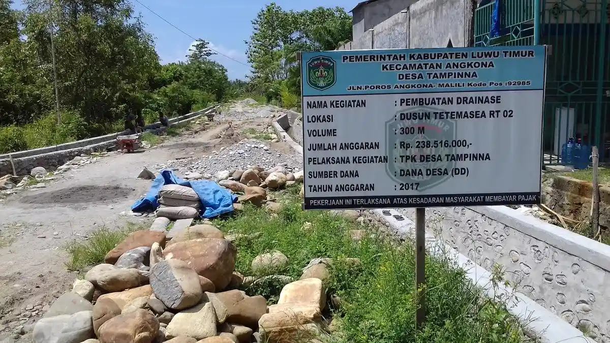 Segini Anggaran Pembangunan Drainase 300 Meter di Dusun Tetemasea Luwu Timur
