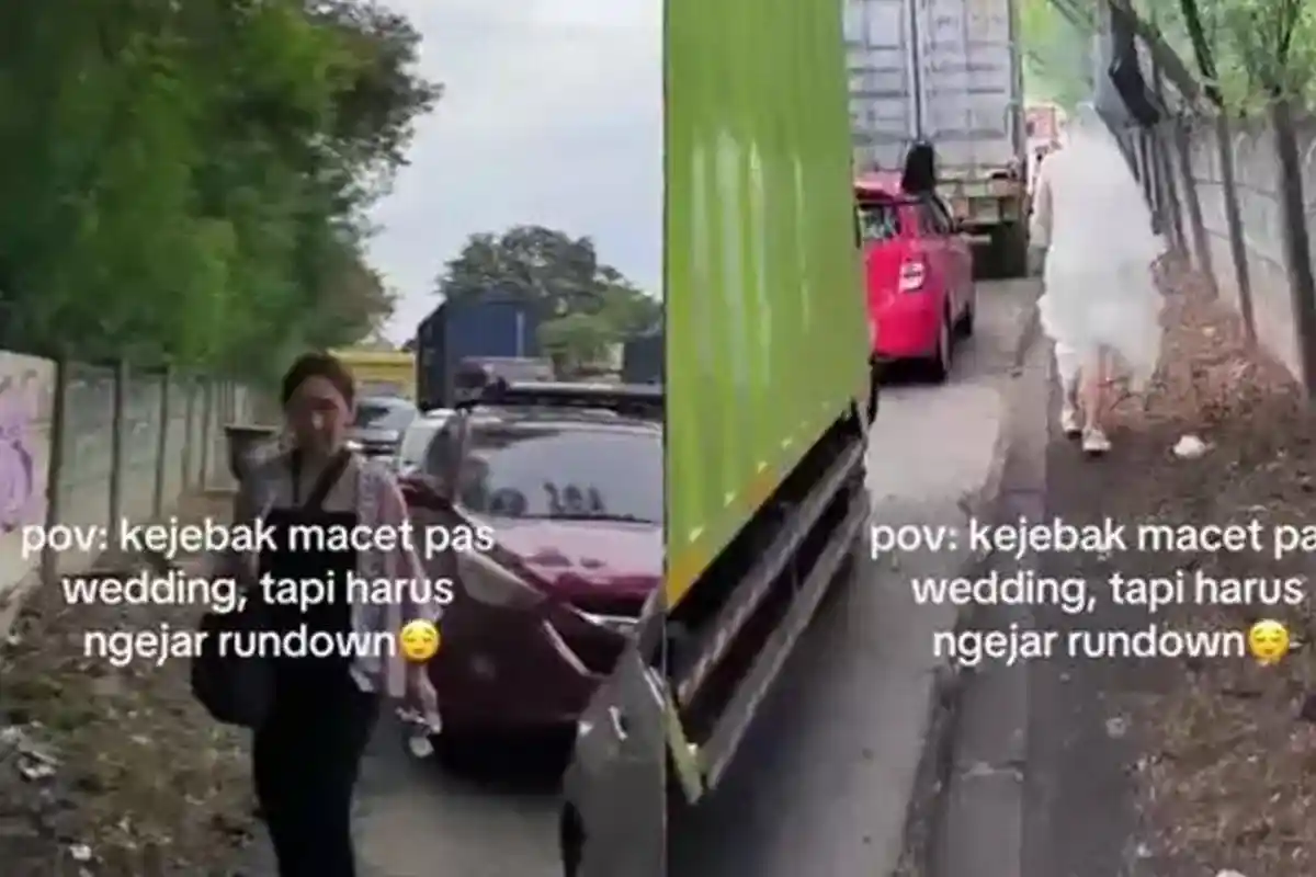 Viral, Aksi Nekat Pengantin Wanita Lari-lari Terjebak Macet ke Acara Akad Nikah, Bak Adegan Film
