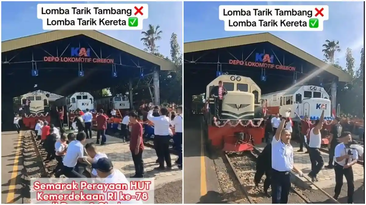 Bukannya Tarik Tambang, Karyawan KAI di Cirebon Rayakan HUT RI ke-78 dengan Lomba Tarik Kereta