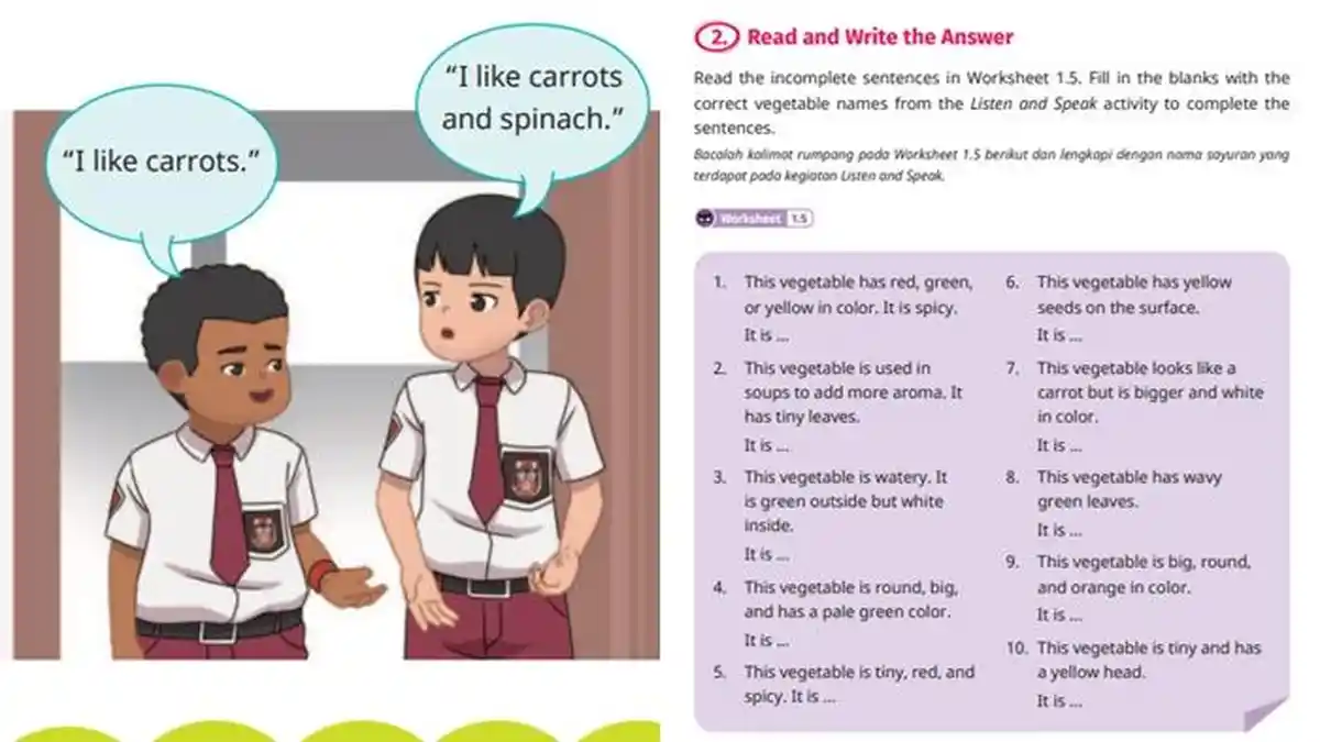 Kunci Jawaban Bahasa Inggris Kelas 6 SD Halaman 19 Kurikulum Merdeka, Read and Write Worksheet 1.5