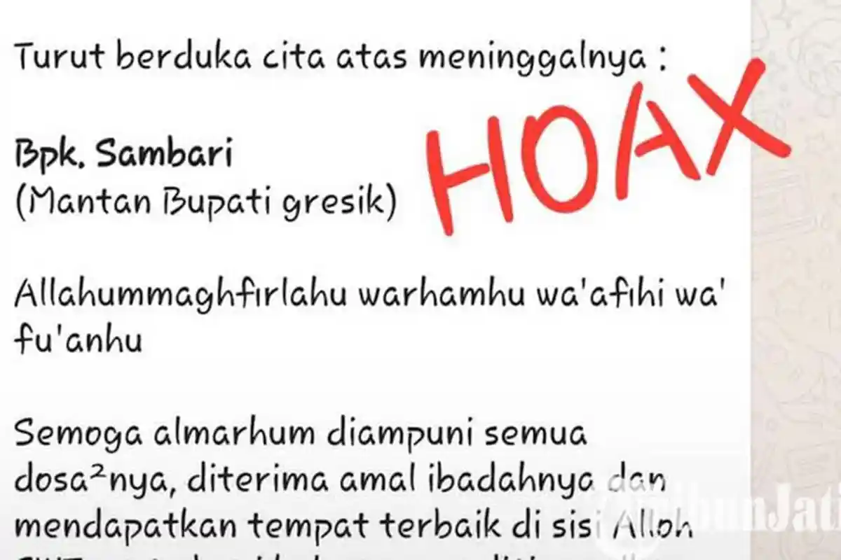 Kabar Hoax Mantan Bupati Gresik Sambari Meningal Dunia,  Menyebar di Medsos
