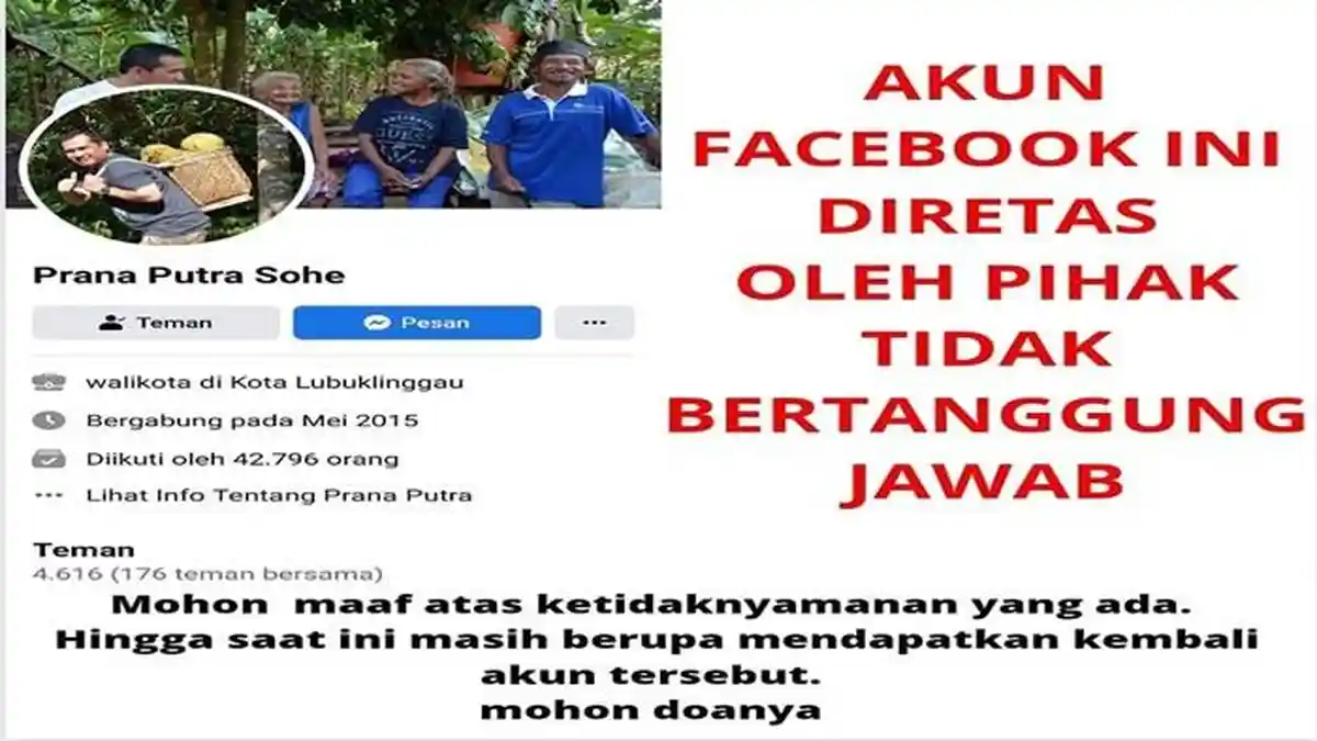 Facebook Walikota Lubuklinggau Dihack, Abaikan Jika Ada yang Minta Sumbangan dan Bantuan