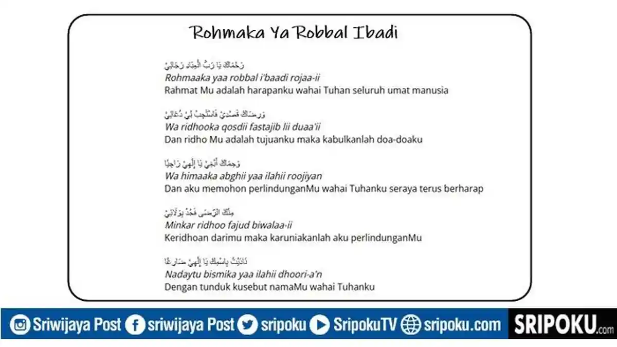 Lirik Sholawat Rohmaka Ya Robbal Ibadi, Arab, Latin, Arti Pertolongan Allah