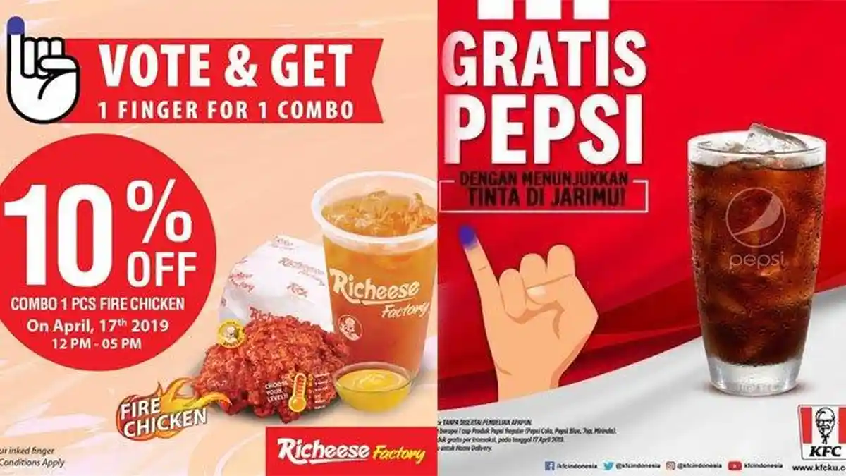 CATAT! Hanya Hari Ini Saja, Promo Pemilu di KFC hingga McDonalds, Cukup Tunjukkan Jari Ungu