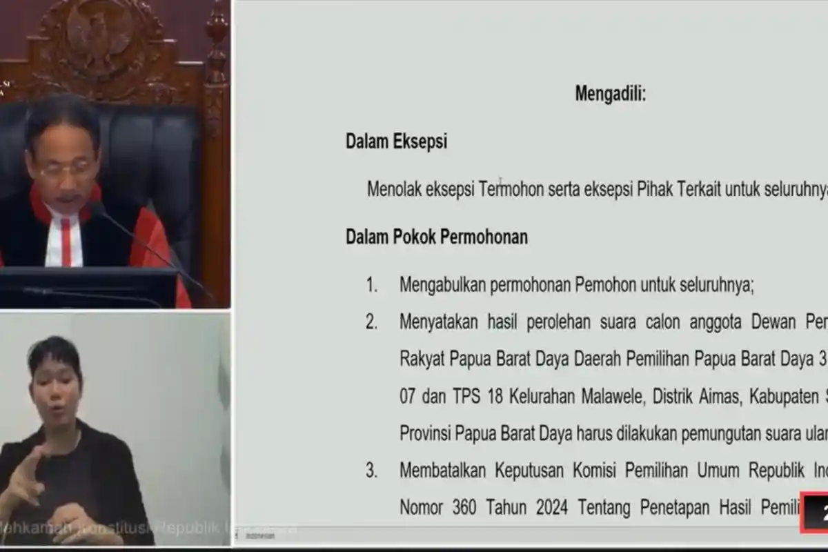 Tok! MK Perintahkan KPU Kabsor Gelar Pemilu Ulang di TPS 07 dan 18