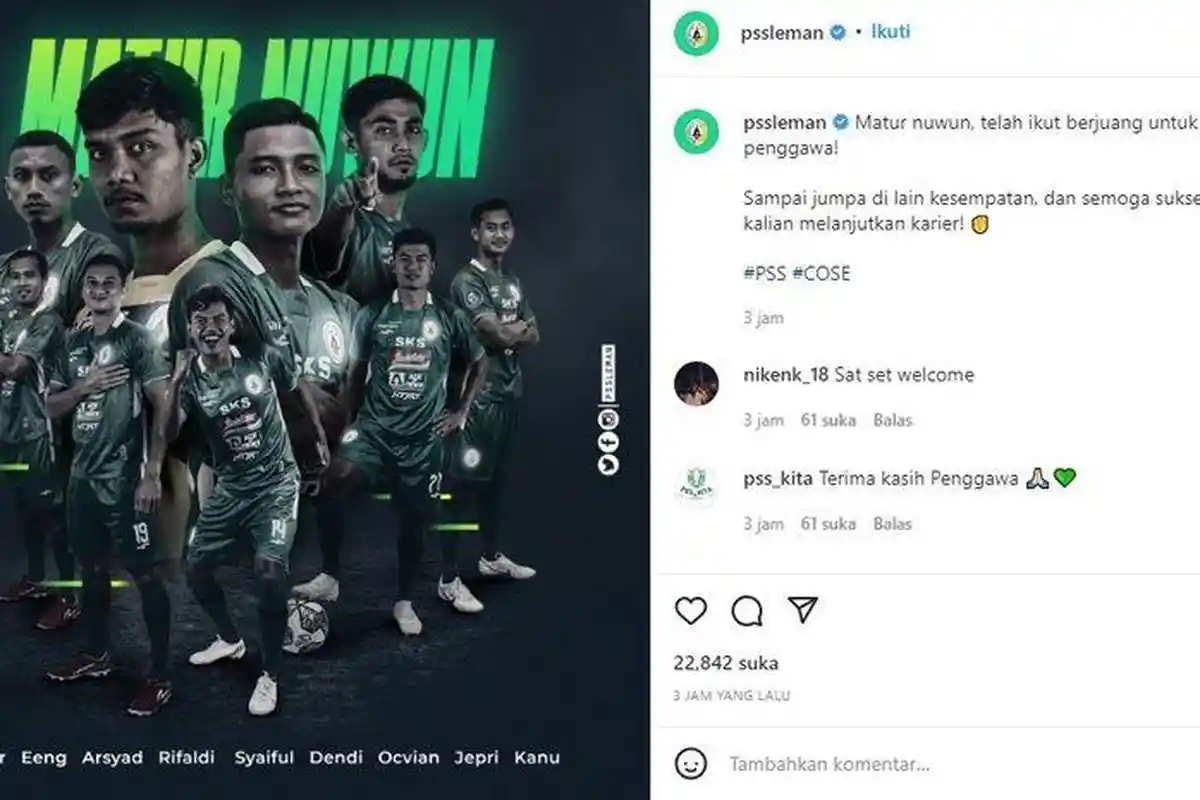 Ini Daftar 9 Pemain yang Dilepas PSS Sleman, Disebut Karena Tak Sesuai Skema Seto Nurdiantoro