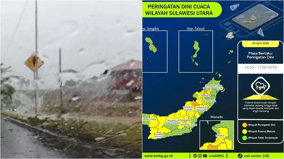 Update Info Cuaca di Sulut Sore Ini Jumat 24 April 2026, Peringatan Dini BMKG Potensi Hujan Lebat