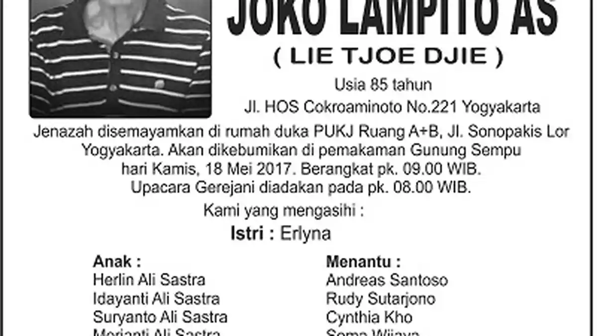 Rest in Peace - Joko Lampito AS (Lie Tjoe Djie)